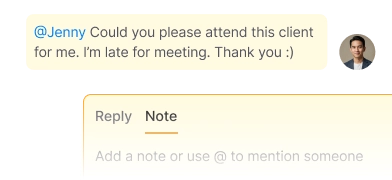 Internal notes and team @mentions feature in a customer communication management software for seamless team collaboration.