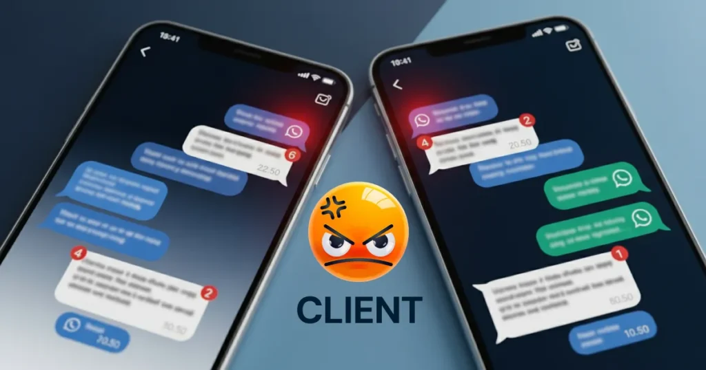 Client frustration caused by scattered WhatsApp conversations across multiple phones without a WhatsApp unified inbox