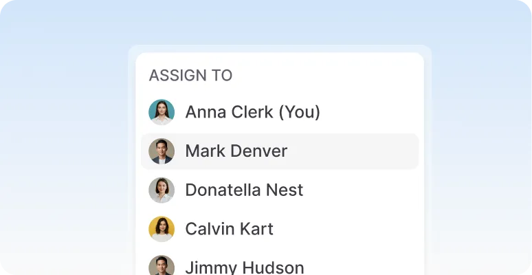 Interface for delegating customer conversations to team members to streamline task management and lead routing.