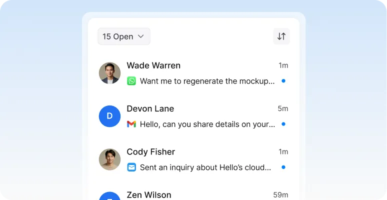 Unified interaction history feed showing real-time message tracking across WhatsApp, Gmail, and professional email accounts.