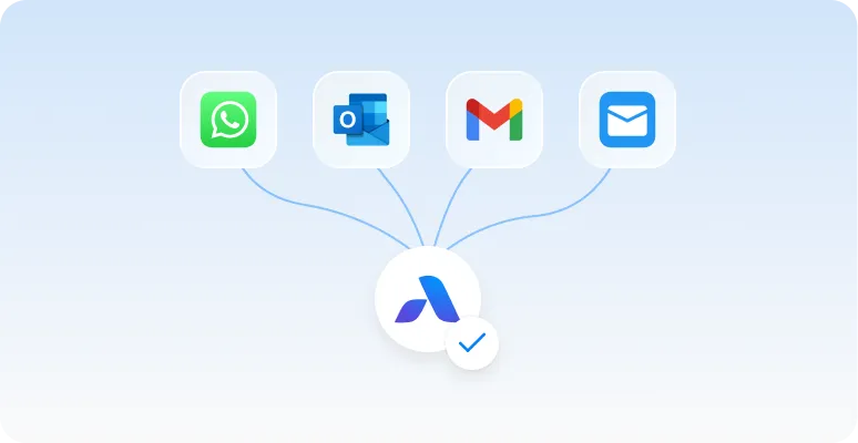 Unified communication hub syncing WhatsApp and professional email accounts into one centralized workspace.