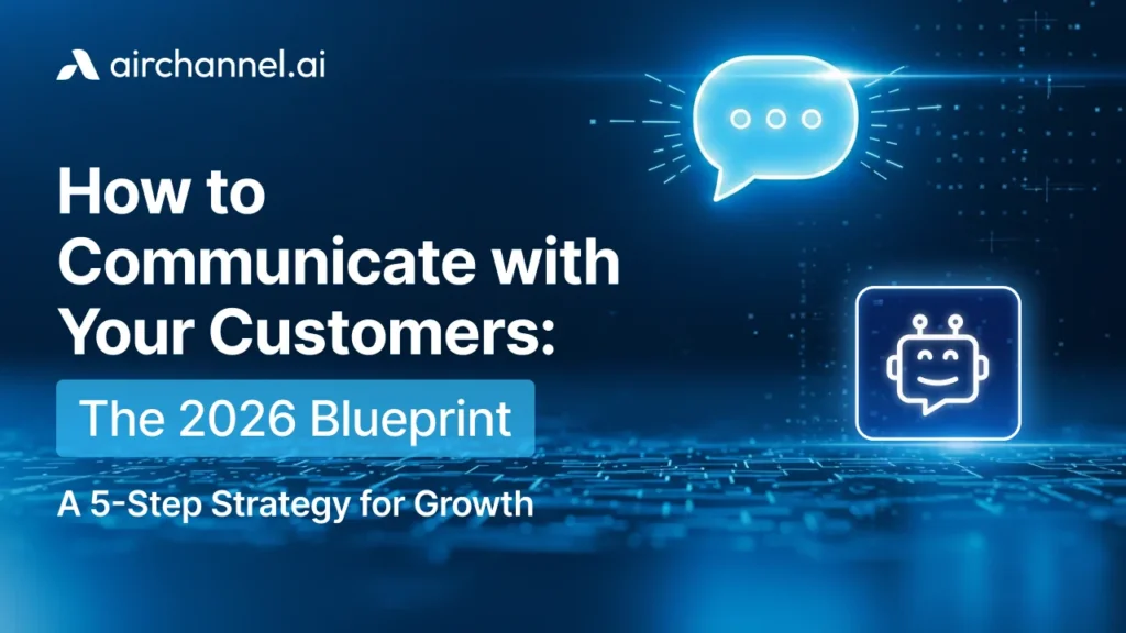 A professional 2026 blueprint for how to communicate with your customers featuring a 5-step strategy roadmap and digital icons.
