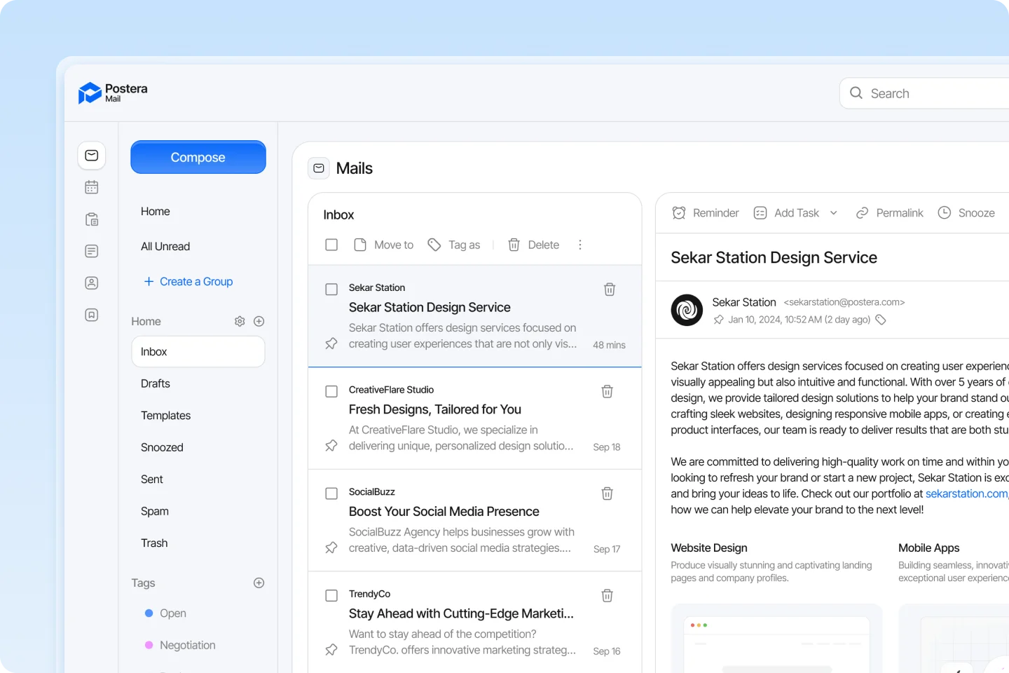 A traditional IMAP email interface showing a siloed inbox and the difficulties of managing team-based business communication without a unified platform.