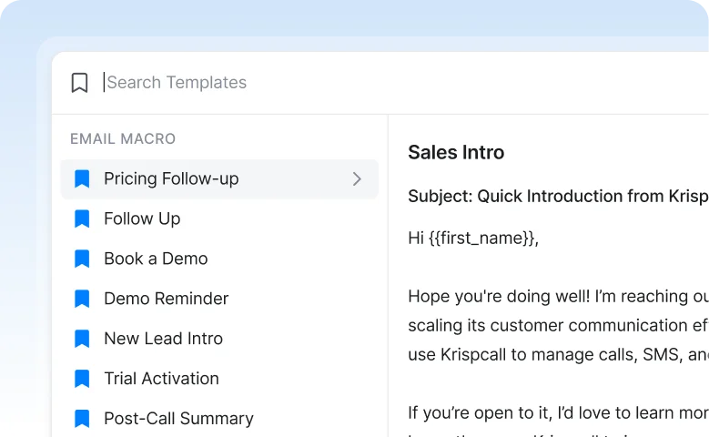 Automated email templates and canned responses for IMAP custom domains to speed up team replies with pre-written follow-up macros.