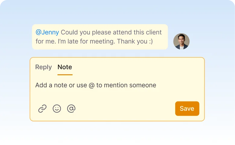 Internal notes and @mentions on IMAP messages for private team collaboration within a shared mailbox for custom email domains.